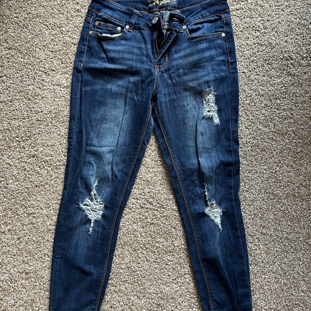 Indigo Rein Dark Blue Distressed Skinny Jeans